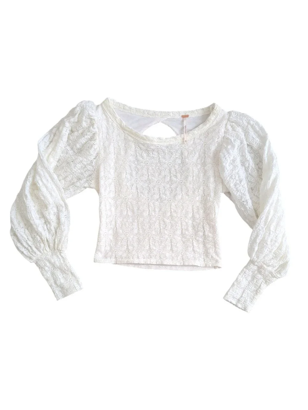 Free People Tea Time Top White Lace Long  Sleeve Cropped Size XS